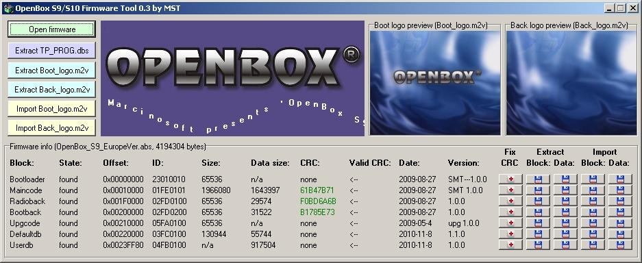 OpenBox S9/S10 Firmware Tool 0.4 by MST