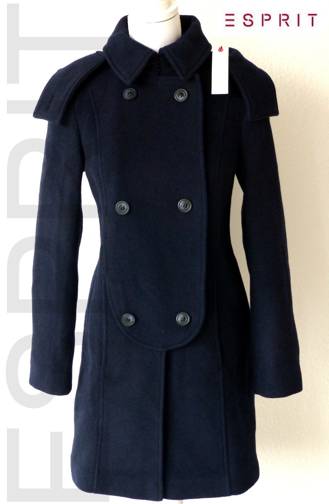 NEU! ESPRiT DAMEN WOLLMiX MANTEL mit KAPUZE 363840 (S/M/L) WOLLMANTEL BLAU eBay
