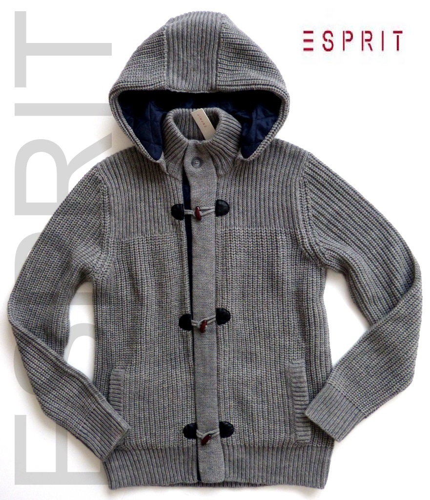Herren Strickjacke Esprit Strickjacke Grau Mit Kapuze Strickjacke - Main Image